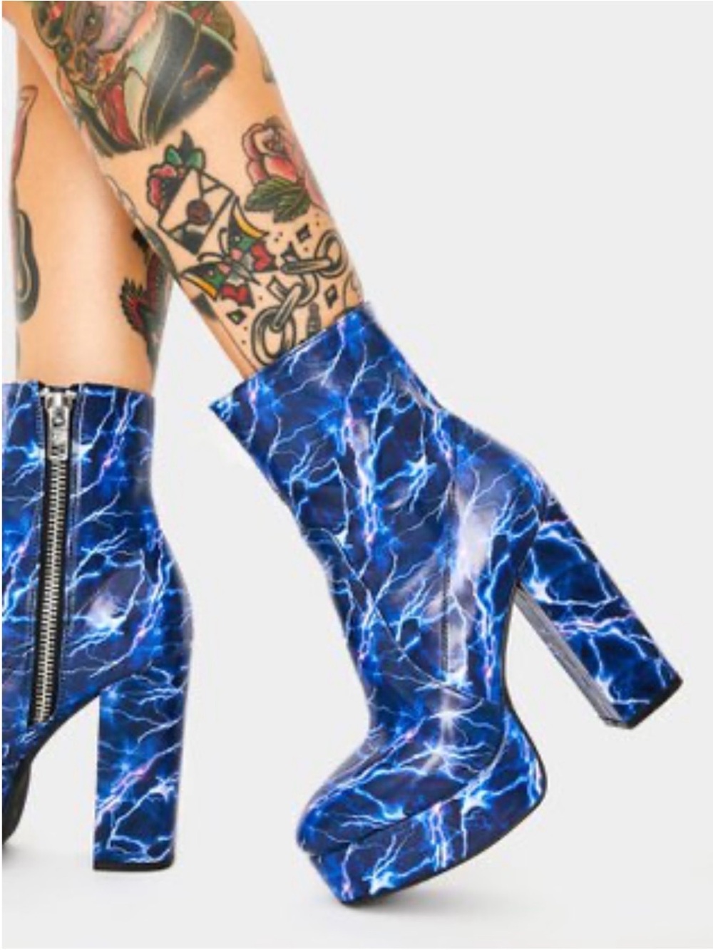 Electric Blue Lightning Platform Ankle Boots - Women